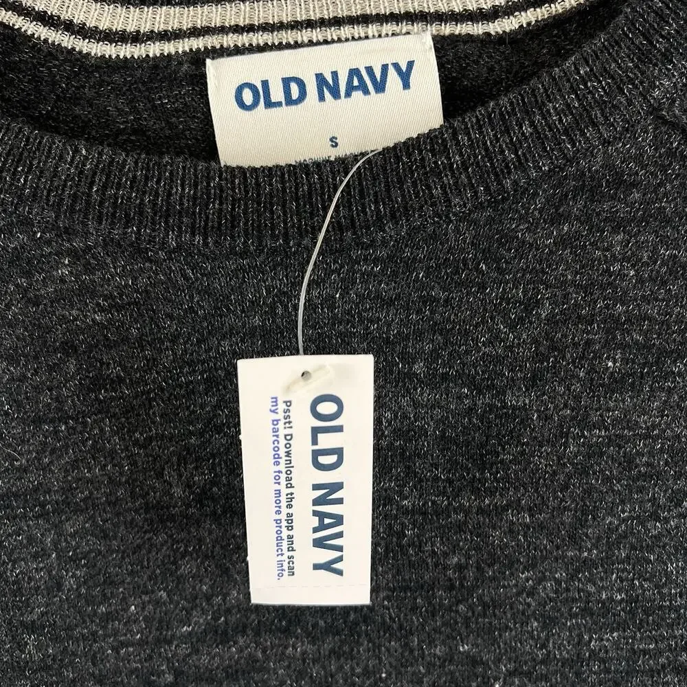 Old Navy Men's Small Charcoal Heather Gray Raglan Crewneck Sweater Knit